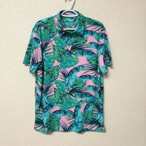 Birdie Bound Polo Shirt Mens Golf Casual Performance Stretch Size M Leaf Print